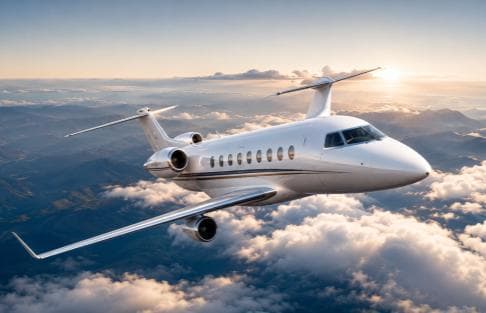 Business Jet im Flug bei Sonnenuntergang