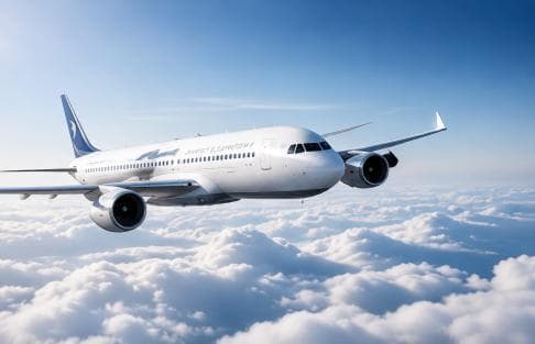 Verkehrsflugzeug über den Wolken