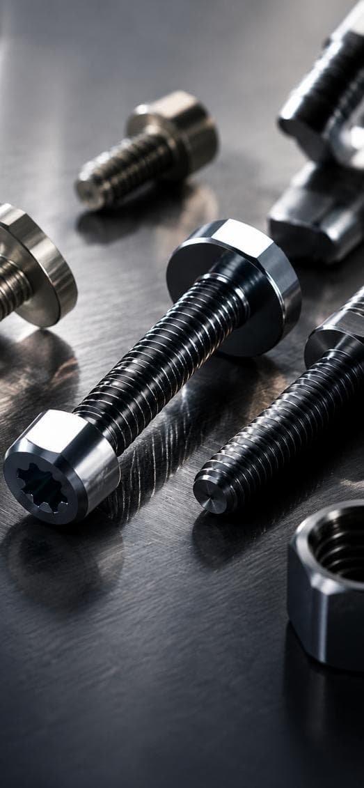 Verbindungselemente für die Luftfahrt auf dunkler Metallfläche